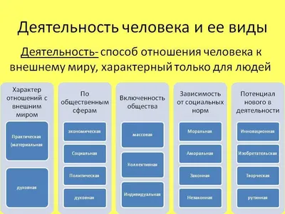 Деятельность человека — основные виды и типы