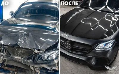 Mercedes-Benz E-class - восстановление автомобиля после ДТП. Ремонт и  покраска кузова, детали из карбона, перетяжка торпедо и дверей в кожу.