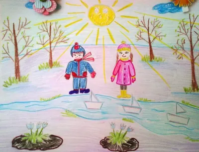 Рисование для детей - рисунок на тему "Весна пришла" гуашью поэтапно |  Рисуем вместе | Онлайн школа рисования | Дзен