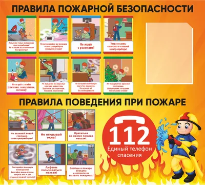 Стенд с правилами пожарной безопасности и поведения при пожаре для детей  Стенды для детских садов ДОУ и школ