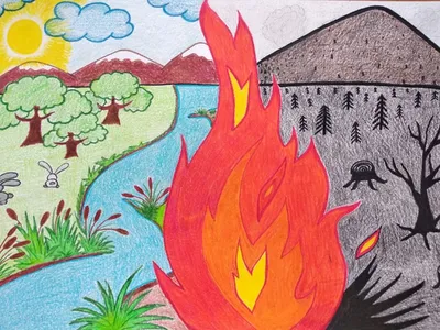 Детские рисунки на тему огонь - 43 фото