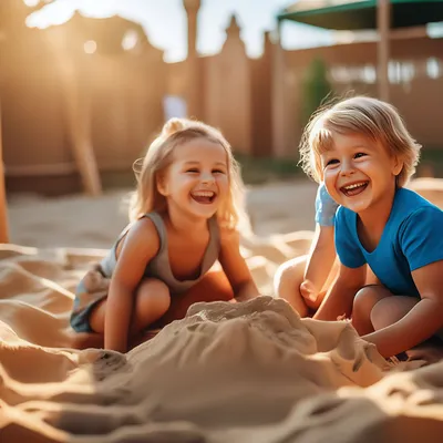 Дети играют в песочнице улыбки …» — создано в Шедевруме