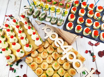 Набор День рождения это ассорти закусок, десертов, канапе и мини-бургеров  для компании из 10/15 человек. (100 закусок)