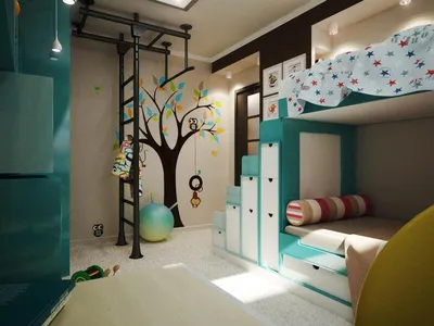 Дизайн интерьера. Детская для двух детей мальчиков 4 и двух лет. Комната  выпалнина … | Общие детские комнаты, Комната для мальчика дизайн, Маленькие детские  комнаты