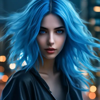 Иллюстрация Девушка с голубыми волосами в стиле 2d, cg |
