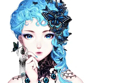 Девушка с голубыми волосами - онлайн-пазл