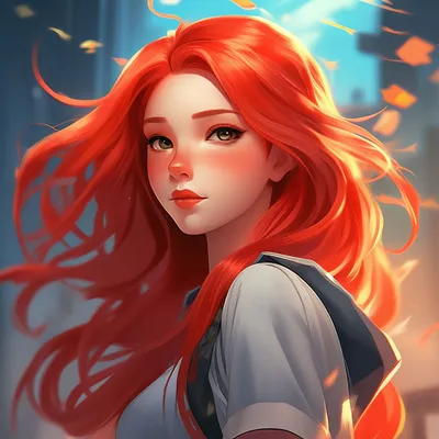 Девушка с красными волосами, ушками …» — создано в Шедевруме