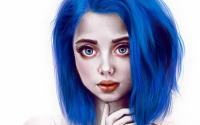 Иллюстрация Девушка с синими волосами в стиле 2d, графика,