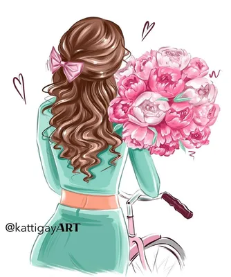 Иллюстрация Девушка с цветами в волосах в стиле 2d, графика, мода и