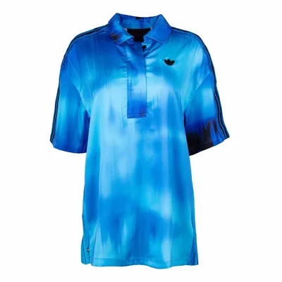 Купить Женская синяя рубашка тай-дай с короткими рукавами, складками на  спине и вышитым логотипом ADIDAS | Joom