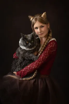 девушка кот, кошки девушки, девушка, кошка, рыжий кот, Свадебная прическа и  макияж Москва