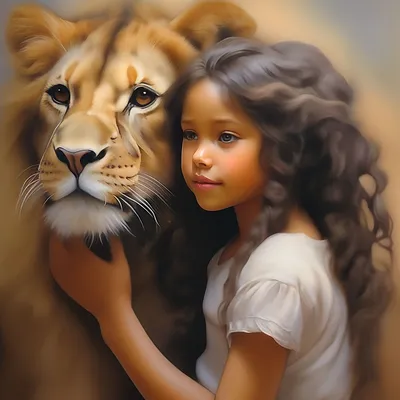 Девушка,лев,живопись,рисунок,…» — создано в Шедевруме
