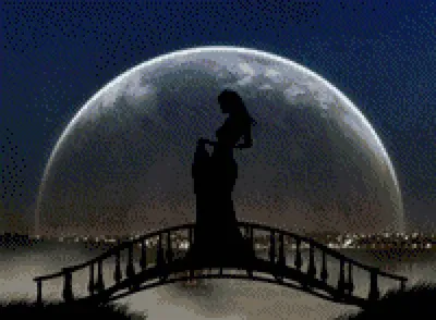 Девушка на фоне луны, развивающиеся …» — создано в Шедевруме