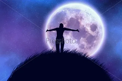 Модульная картина "Девушка на фоне луны" купить в Москве (доставка по  России)