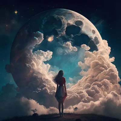 Красивая девушка на фоне Луны в …» — создано в Шедевруме