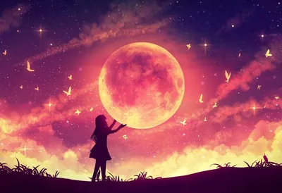 Девушка на фоне луны, в …» — создано в Шедевруме