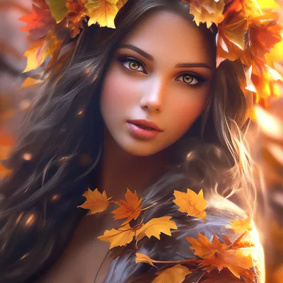 Красивая девушка-осень в разноцветных…» — создано в Шедевруме