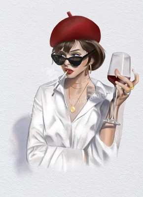 Девушка с бокалом вина иллюстрация | Illustration art, Vector art,  Illustration