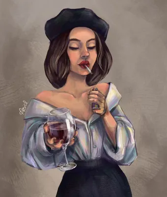 Картина "Девушка и бокал вина"