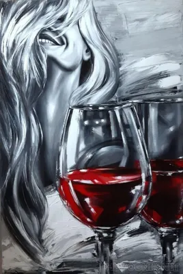 Девушка с бокалом вина, в черном …» — создано в Шедевруме