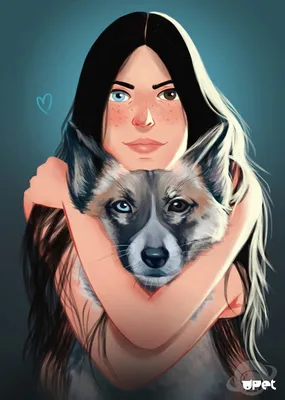 Девушка с собакой арт - 65 фото