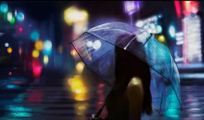 Девушка с зонтом дождь #24