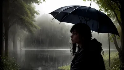 Девушка с зонтом в руке листва …» — создано в Шедевруме
