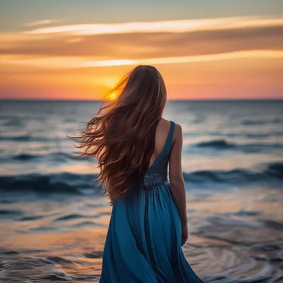 Девушка, стоит спиной, на фоне моря…» — создано в Шедевруме