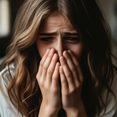 Девушка закрывает лицо руками и плачет. остановите домашнее насилие в  отношении женщин. | Премиум Фото