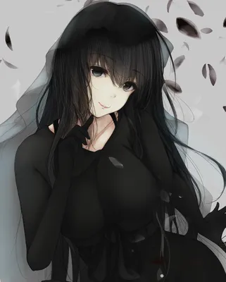 Аниме девушка с длинными чёрными волосами в чёрной блестящей одежде —  Картинки на аву