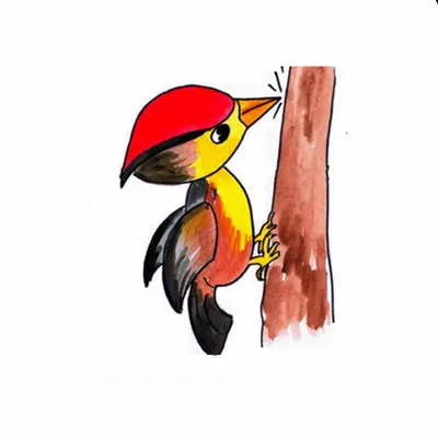 Картинка птица дятел Ствол дерева Животные