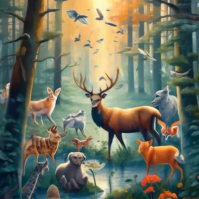 Дикие животные в лесу» — создано в Шедевруме