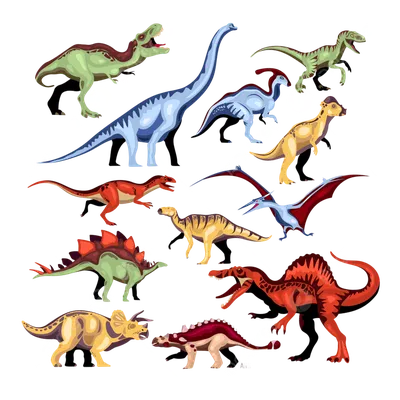 Отдельные изображения разных видов динозавров | Премиум векторы