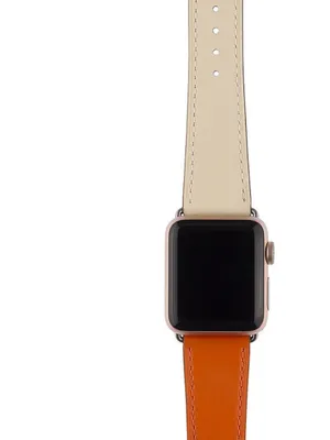 Ремешок для часов InterStep двухцветный из натуральной кожи для Apple Watch  1/2/3/4/5 38mm/40mm, бело-оранжевый - «Ремешок для Apple Watch» | отзывы