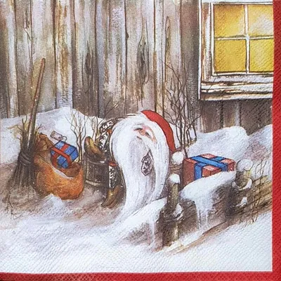 Салфетка для декупажа "Бородатый рождественский гном" бумажная, 33х33 см