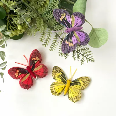 Бабочки перьевые, ЯРКИЕ, декоративные, 8 см, на зажиме, набор 3 шт. –  купить в Казани | «С Нежностью»