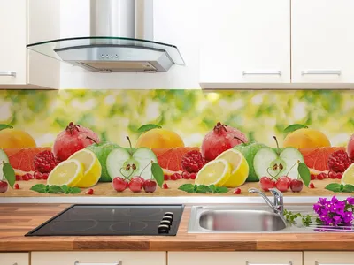 Вода и фрукты". Фотообои для кухни. Стеклянные панели. Скинали. Картины.