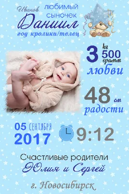 Метрика для новорожденного мальчика с мишкой — Шаблоны для печати