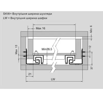 DTC НАПРАВЛЯЮЩАЯ СКРЫТОГО МОНТАЖА 16 мм - 