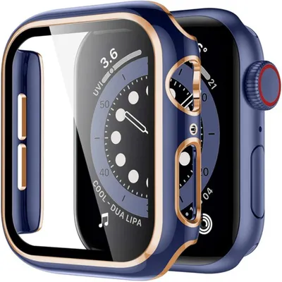 2в1 чехол и защитное стекло для часов Apple Watch 7/8 41mm - Blue / Gold |  