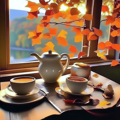Доброе утро, осень, кофе, круассан, …» — создано в Шедевруме