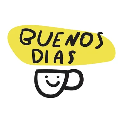 Улыбающаяся чашка кофе buenos dias испанский язык доброе утро векторный  дизайн на белом фоне | Премиум векторы