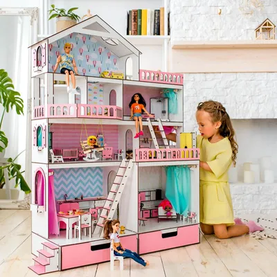 Купить кукольный домик NestWood модный "Большой особняк для кукол ЛОЛ" и  мебель 10ед