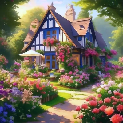Дом мечты, уютный, много цветов в …» — создано в Шедевруме