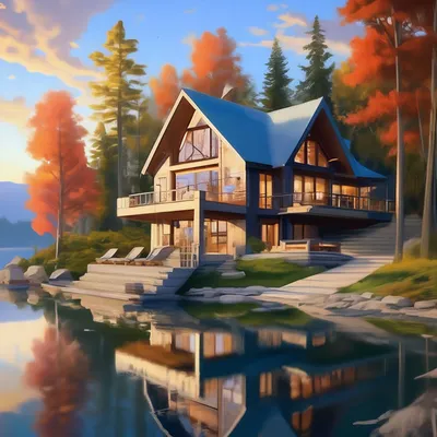 Картина Дом у озера ᐉ Уманская Татьяна ᐉ онлайн-галерея Molbert.