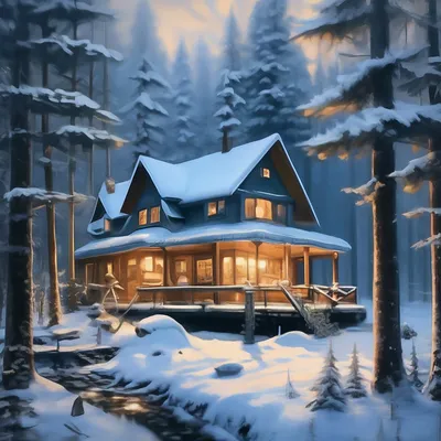 Дом в зимнем лесу» — создано в Шедевруме