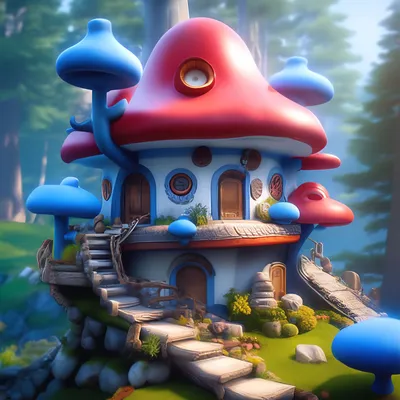 Домик Смурфиков с Папой Смурфом (Smurfs Mushroom House with Papa Smurf)  купить заказать киев украина