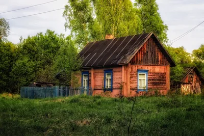 Домик в деревне - деревенский пейзаж маслом на холсте