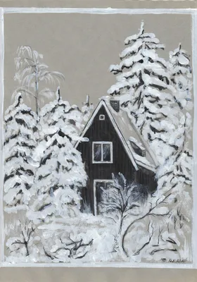 Иллюстрация Домик в снегу в стиле 2d, книжная графика, компьютерная