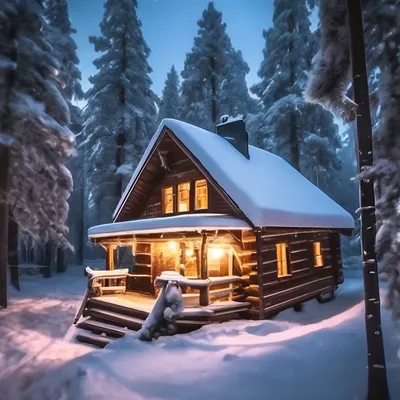 Ночь, снег, домик в снегу, деревья…» — создано в Шедевруме
